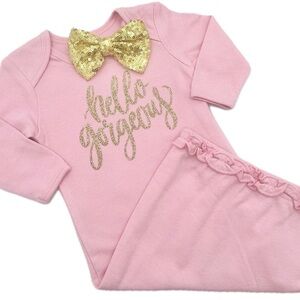 Pink Baby Outfit with Gold Bow